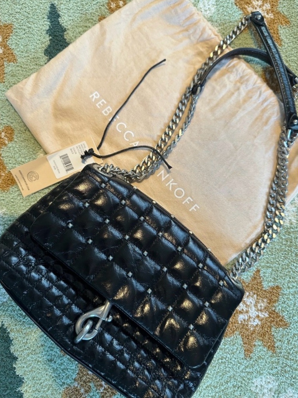 Rebecca Minkoff Edie square crossbody with studs and chain strap
